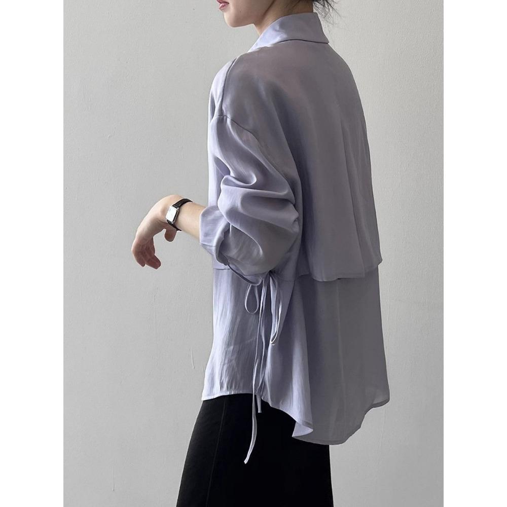 Fake Two-piece Shirt Women Spring Summer Collection Collared Loose Long Sleeved Top Temperament