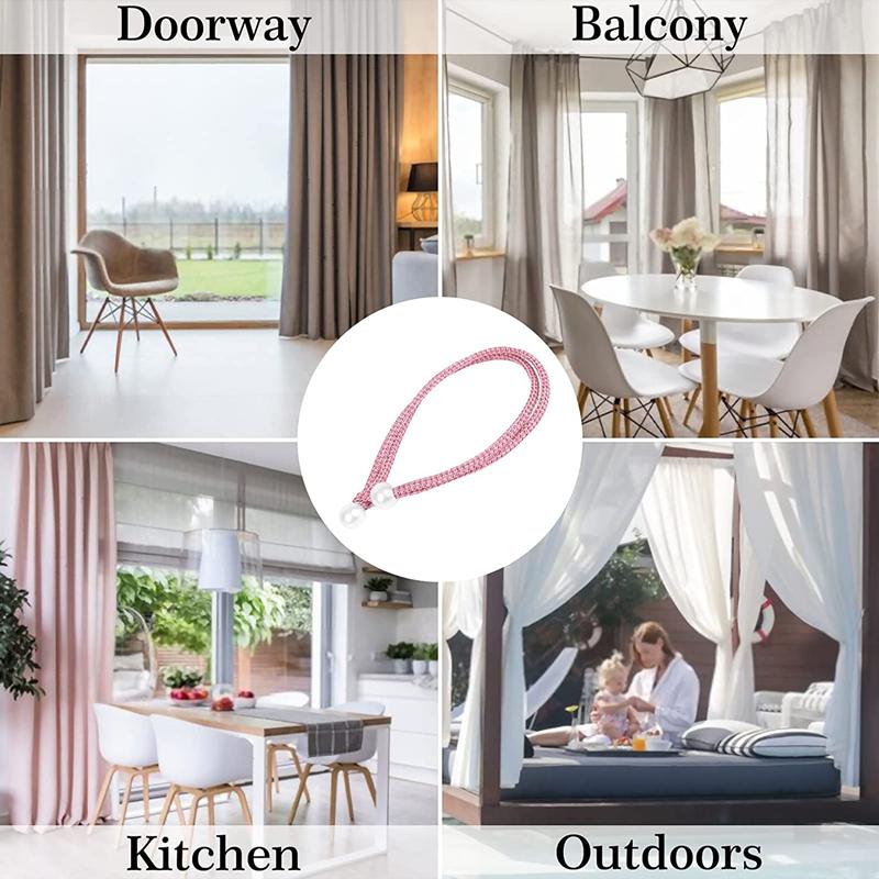 Curtain Tiebacks Decorative Small Pearl Curtain Ties Backs Adujustable Drapery Holdbacks for Home Office Patio Balcony Windows