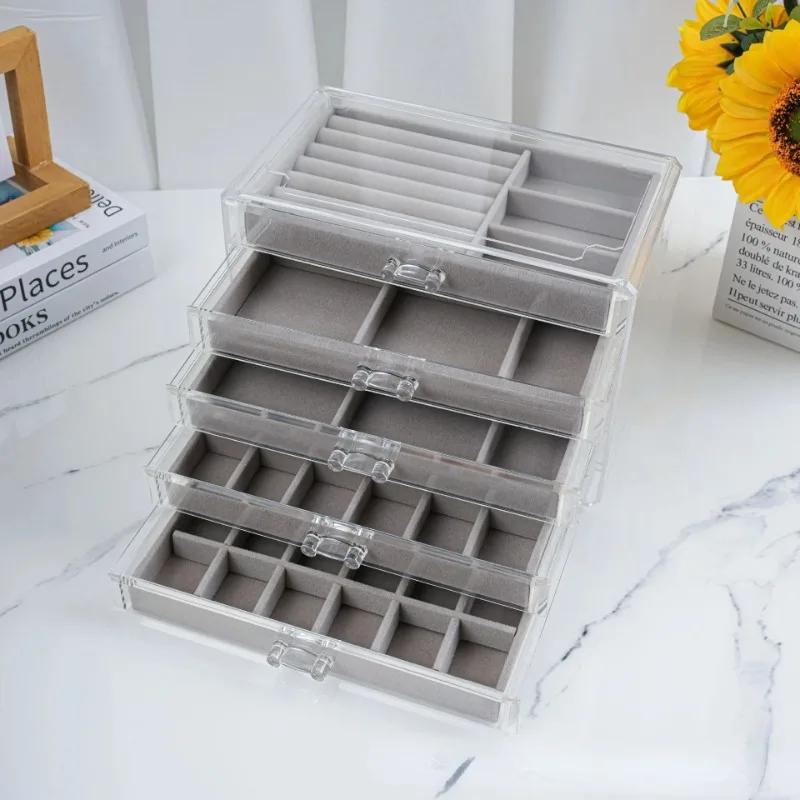 Jewelry Storage Box Transparent Plastics Multi-layer Necklace Ring Earrings Organizer Boxes Classification Drawer Jewelry Case