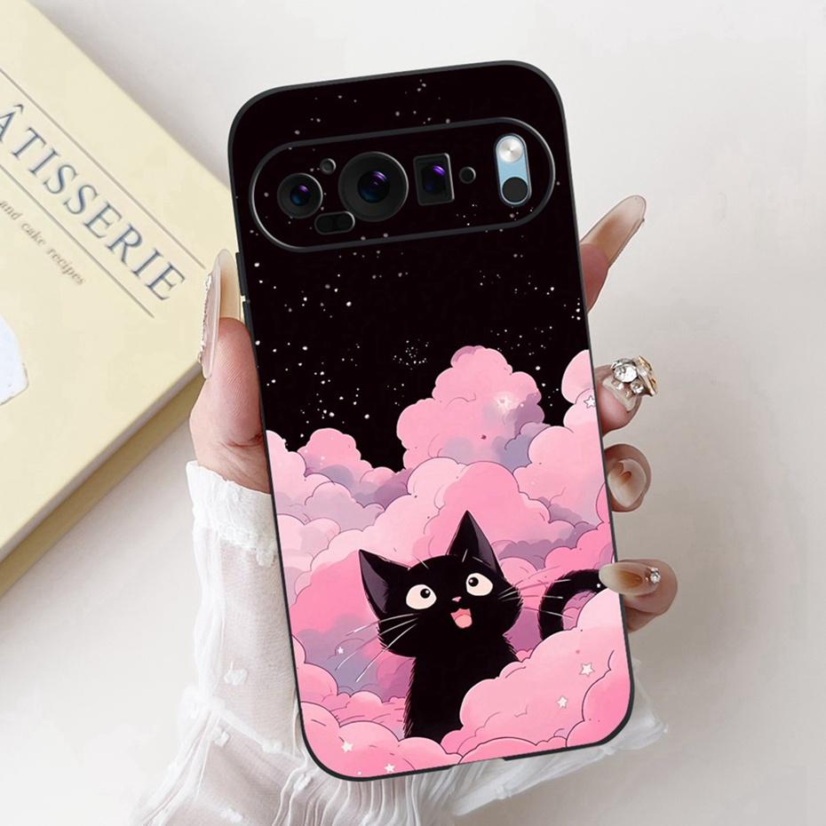 Beautiful Floral Painting Phone Case For Google Pixel 9 Pro 9A Black Silicone Soft Cover For Google Pixel9 9A 9Pro Cases Bumpers
