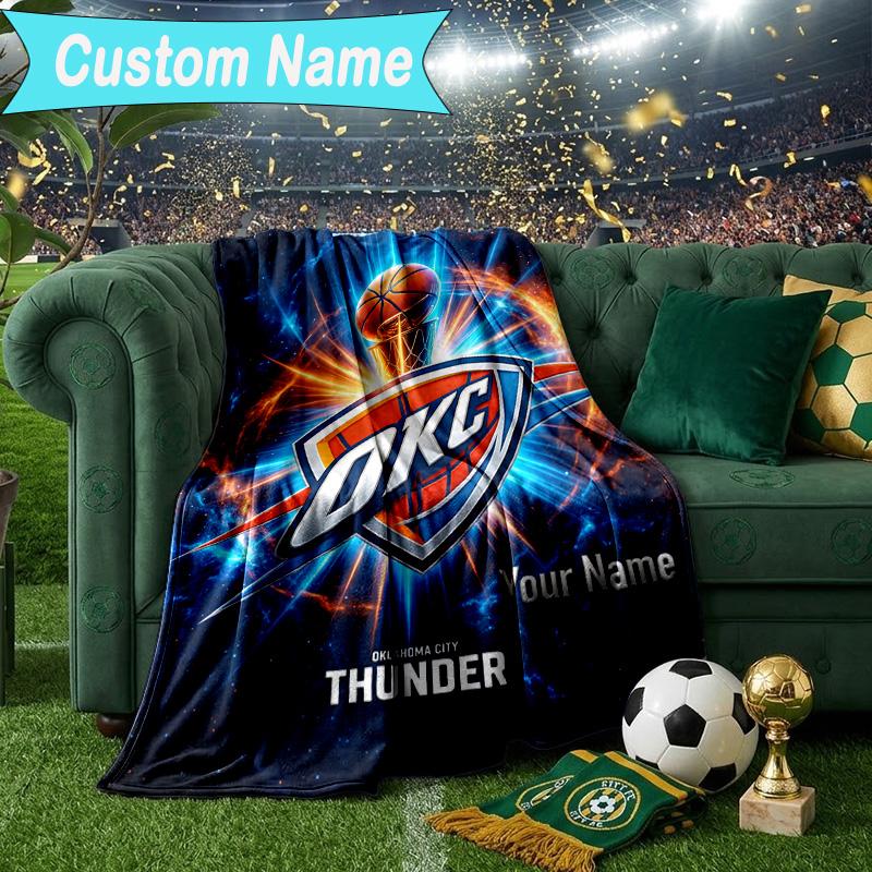 Custom Name Blanket Thunder Basketball Team Blanket Bedding Blanket for Travel, Camping, Living Rooms, Offices, Sofas, Fan Christmas Gift