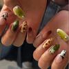 24PCS Green Gradient French Press On False Nails Sweet Cool Cow Spotted Star Pattern Fake Nails for Women Wearable Almond Nails