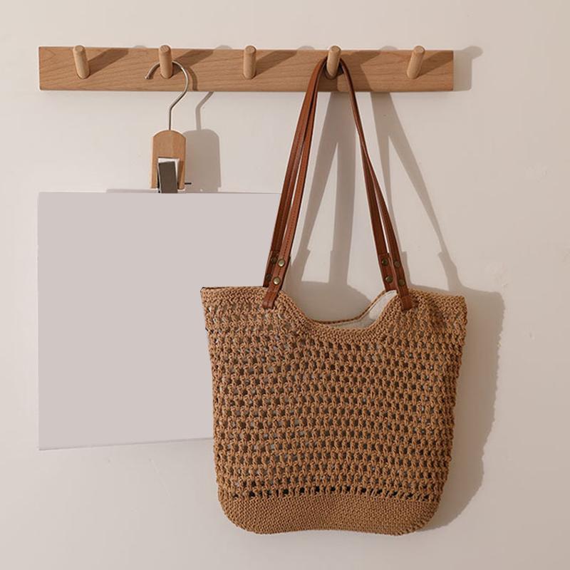Yogodlns Casual Hollow Crochet Women Shoulder Bags Designer Handbags Woven Large Tote Bag Handmade Summer Beach Purses