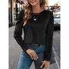 Womens Winter Stretch Velvet Casual Round Neck Fitted Puff Sleeve Long Top