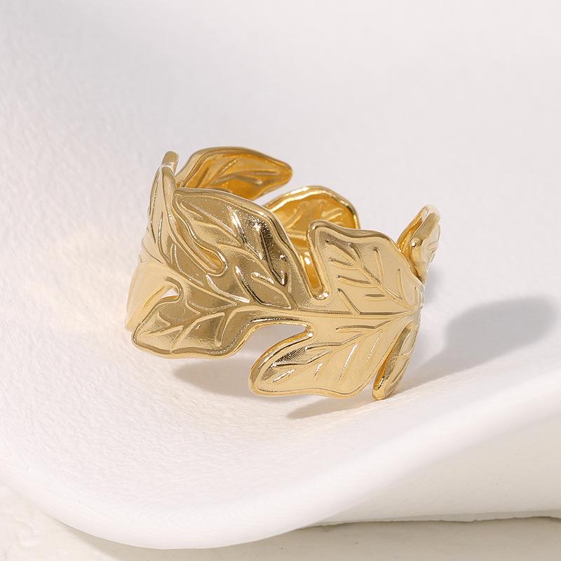 Tropical Leaf Design Stainless Steel Ring - Simple, Fresh, and Unique Titanium Jewelry