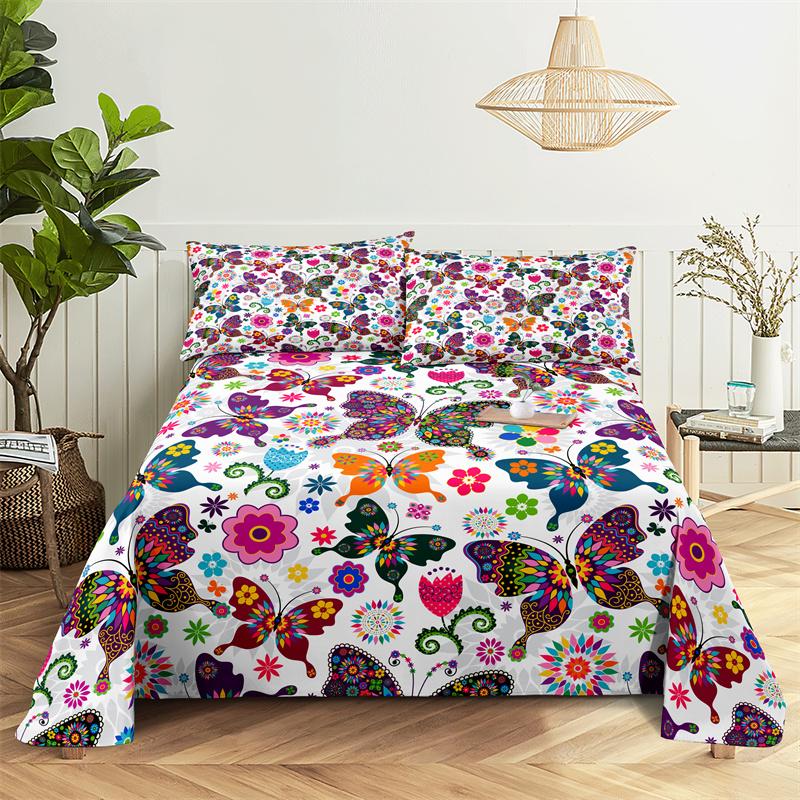 

Комплекты постельного белья с бабочками, простыни с изображением животных, модный дизайн, плоская простыня размера «queen size», комплект постельного белья для мальчиков и девочек, простыни и наволочки 150X230cm(2Pcs)