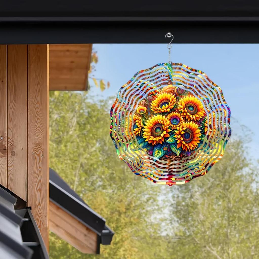 10palcový slunečnicový větrník venkovní dekor 3D kovové závěsné umění s 360° otočným háčkem barevná kinetická zahradní dekorace na dvůr terasu balkon