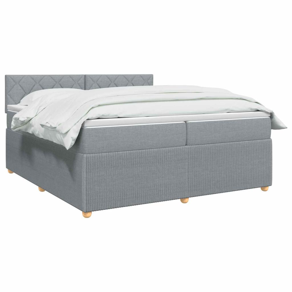 Box Spring Bed with Mattress Light Gray 200 x 200 cm Fabric