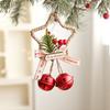 Christmas Jingle Bell Rustic Iron Door Hanging Star Bell with Bow Pine Picks Red Berry for Christmas Wreath Gift Wrapping Craft Home Decor