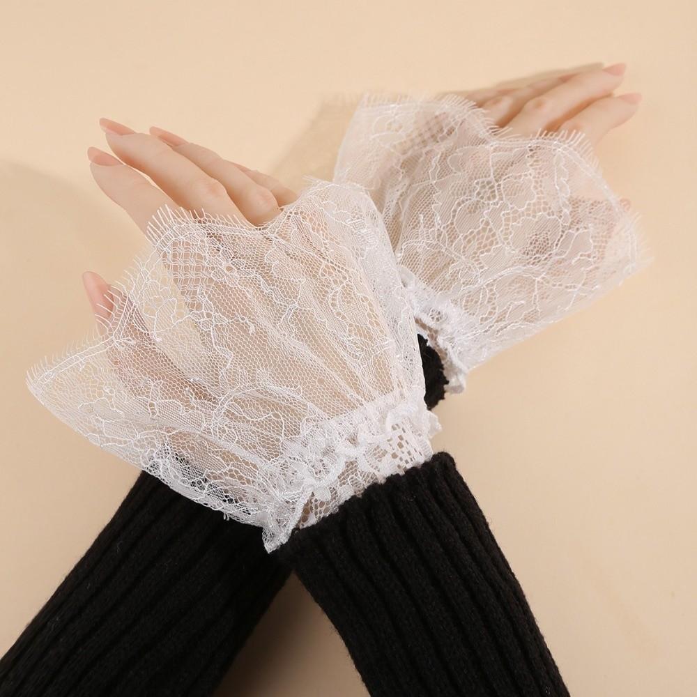 Adjustable Lace Floral Cuffs Stretchable Pleated Design Pleated Fake Sleeves Detachable White Black Wrist Accessories
