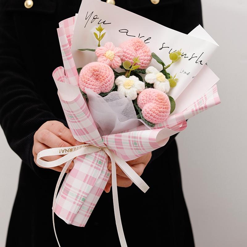 Crochet Bouquet Flower Graduation Bouquet Woven Artificial Flower Wedding Gift Finished Sunflower Graduation Back To School Gift