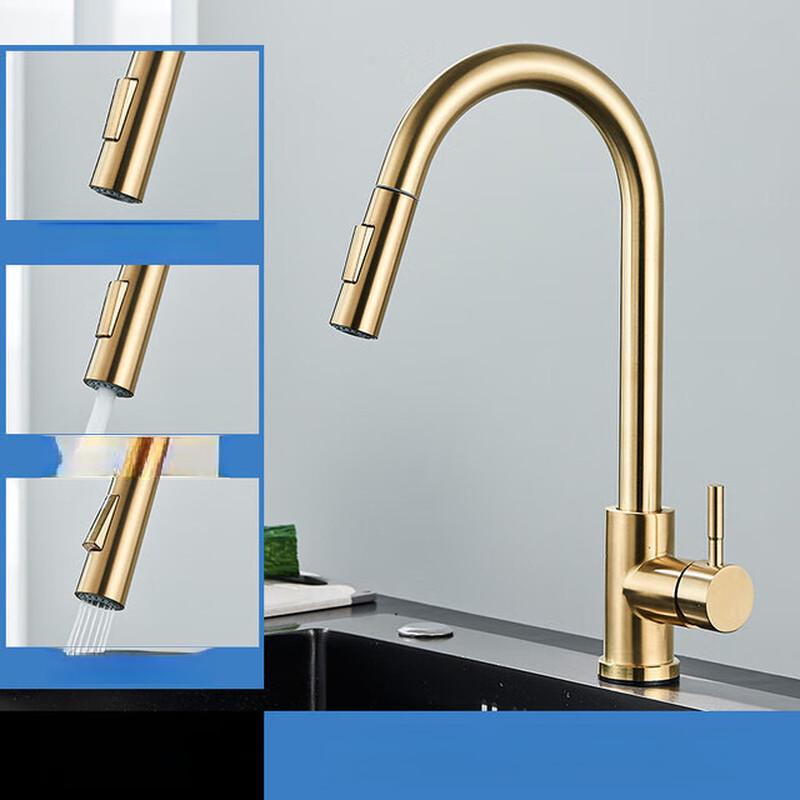 

TLXT Brushed Gold Pull-Out Swivel Kitchen Faucet
