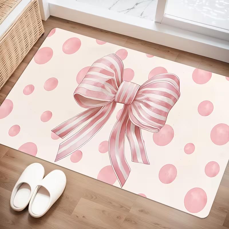 Tappetino Rosa a Strisce con Fiocco e Pois Tappeto per Pavimenti Rosa Girly Decorazioni per la Casa Tappeto Morbido Antiscivolo per Ingresso Camera da Letto