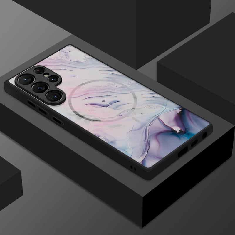 Thin Ring Magnetic Phone Case For Samsung Galaxy S26 Ultra S25 FE S24 S23 S22 Plus S21 FE Watercolor Marble Pattern Hybrid TPU+PC Matte Cover