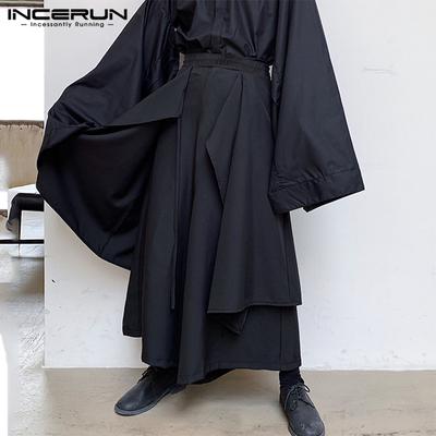 Pantalones de falda recta irregulares de Hip Hop para hombres, ropa de calle Harajuku, delantal plisado negro, pantalón de jogging gótico