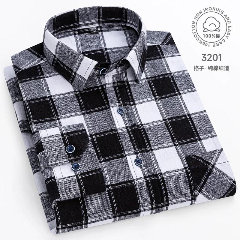 Camisas de Franela a Cuadros Para Hombre Manga Larga 100% Algodón Moda Casual Suave Ajuste Estándar Hombre Blusa Ropa Bolsillo Talla Grande 7XL 8XL