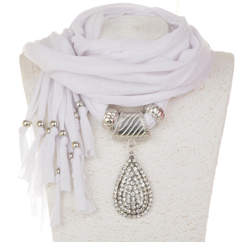 Tassel Polyester Scarf Women's Jewelry Scarf Full Diamond Water Drop Pendant Scarf