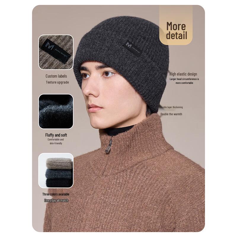 JIUMU Men's Warm Cashmere Wool Knit Beanie Hat