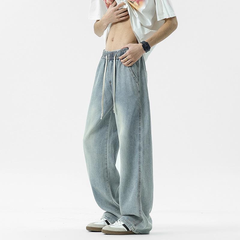 Men s 2025 Trendy Tencel Denim Wide-Leg Jeans - Summer Thin American Style L