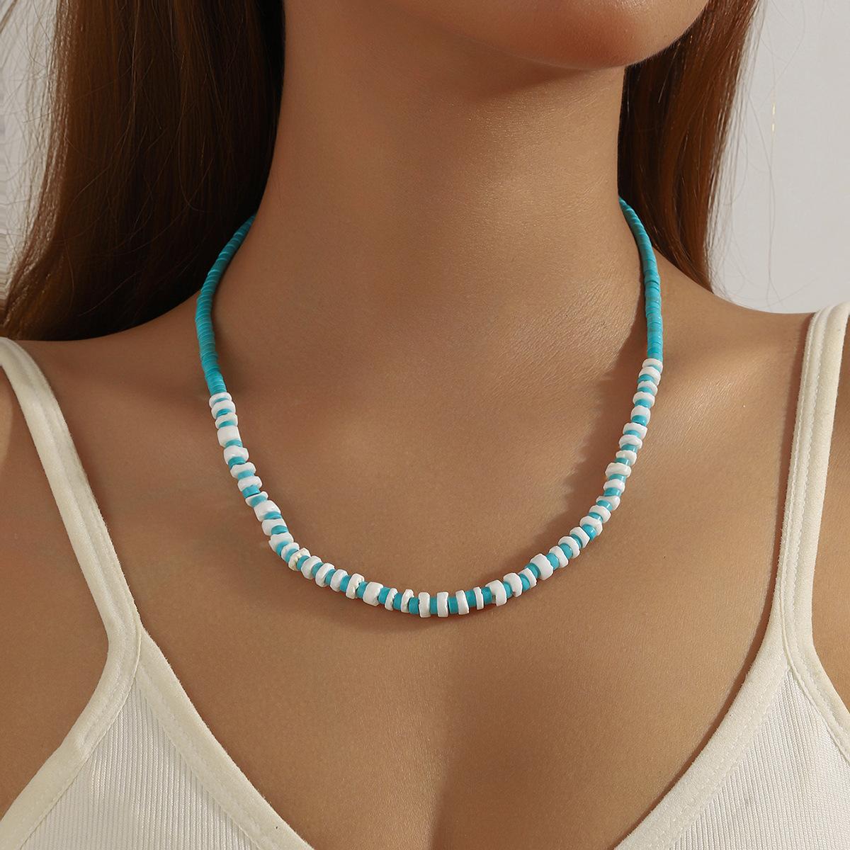 Turquoise Shell Beaded Choker for Women, Boho Handmade Summer Necklace, Beach Vacation Layered Jewelry Gift