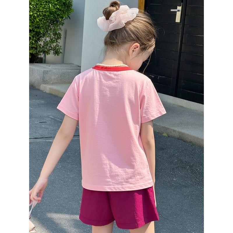 27Home Export Children's Clothing Kids' Pure Cotton Short-Sleeve T-Shirt for Girls Summer New Style Baby Clothes Cartoon Print Trendy