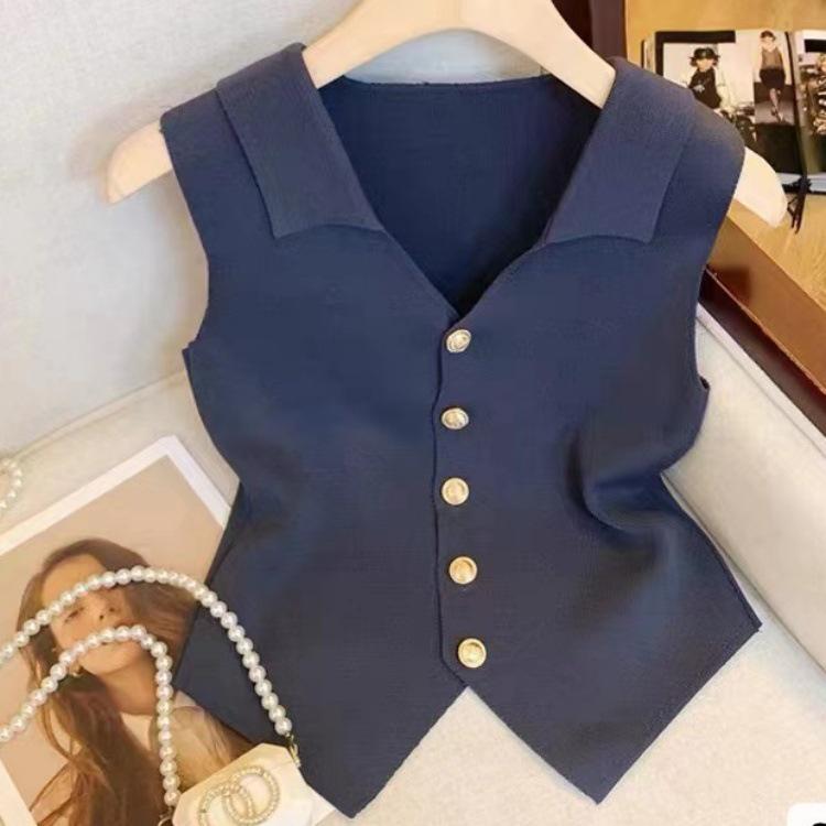 

Женский вязаный летний кардиган без рукавов в корейском стиле 2024 One Size королевский синий