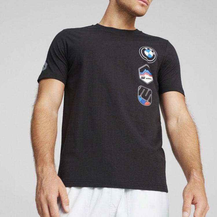 Puma BMW M Motorsport Garage Crew Grafisk T-skjorte Komfortabel Casual Sport Kort Erm Herre Topper Svart 625575-01