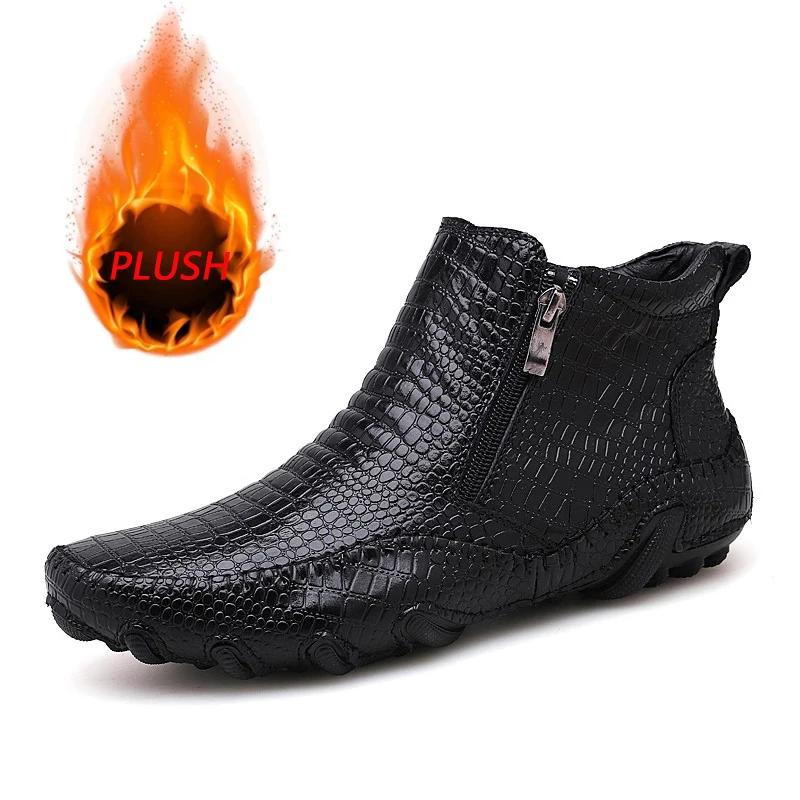 10AMen Krokodilläder Skor Ankelstövlar Vinter Casual Skor för Män Märke Retro Loafers Bekväma Sneakers Skor Skor