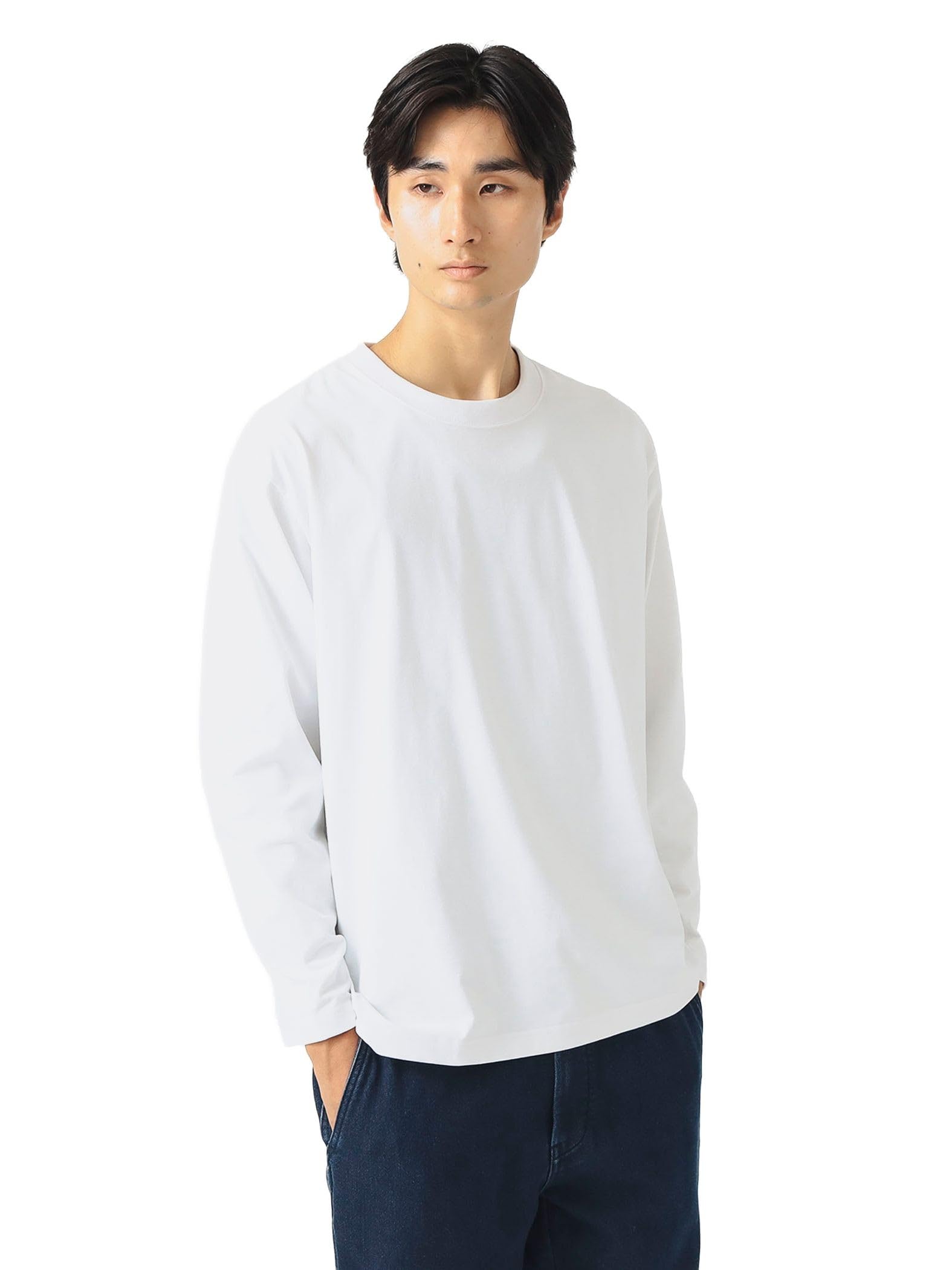 

Beams Heart Men s Cotton-Like Long Sleeve Tee (Quick-Drying, Pill-Resistant) White, Size L