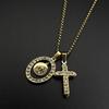 Collana Pendente Croce Medaglia di San Benedetto con Strass Cattolica per Donne Uomini Acciaio Inossidabile Colore Oro Catena Talismano Gioielli
