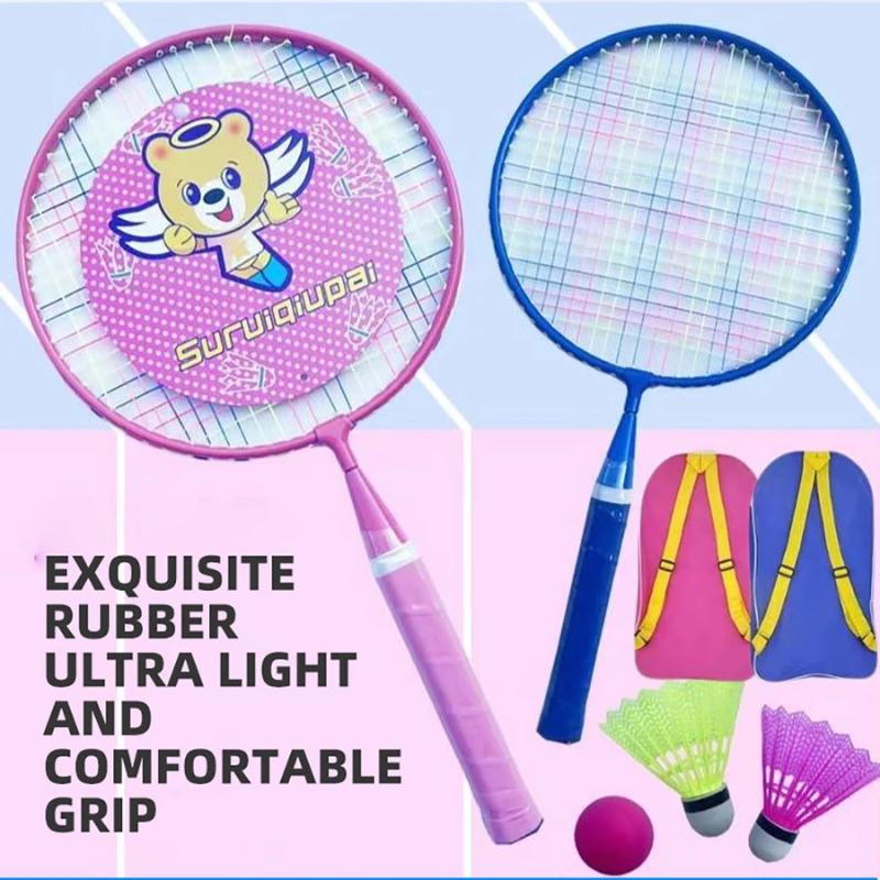 Kids Badminton Racket 2Pcs Set with 3 Balls Non-Slip Soft Grip Portable for Beginner Training Outdoor Beach Activities