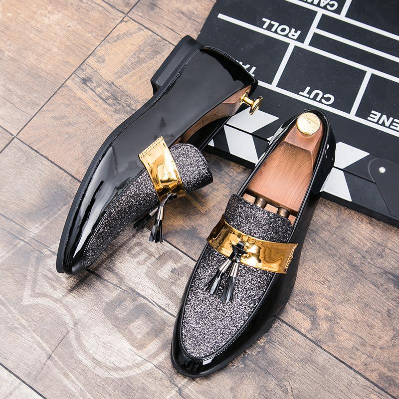 Large Size Leather Shoes for Men, One Pedal, Lazy Shoes, Pointed Loafers, Glossy Hairstylist Leather Shoes