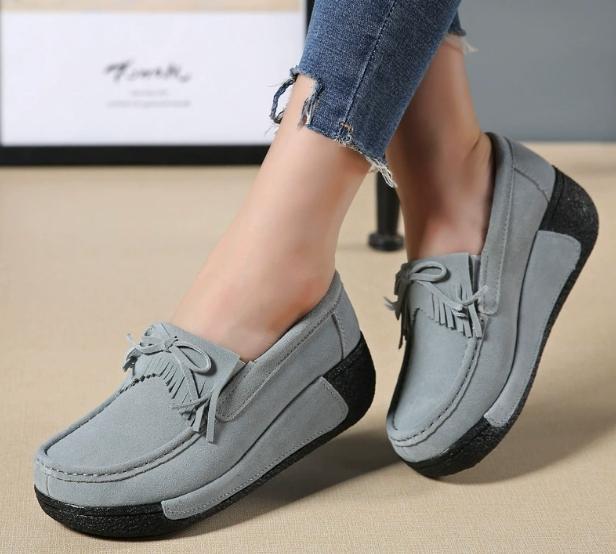 Fashion Casual women's shoes spring new thick-soled wedge-heeled shoes genuine leather rocking shoes tassel platform suede leather