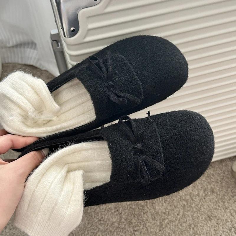 Bow Flats Women Loafers Shoes Suede Casual Designer Winter Shoes 2025 Trend New Brand Walking Cozy Non-slip Chaussures Femme