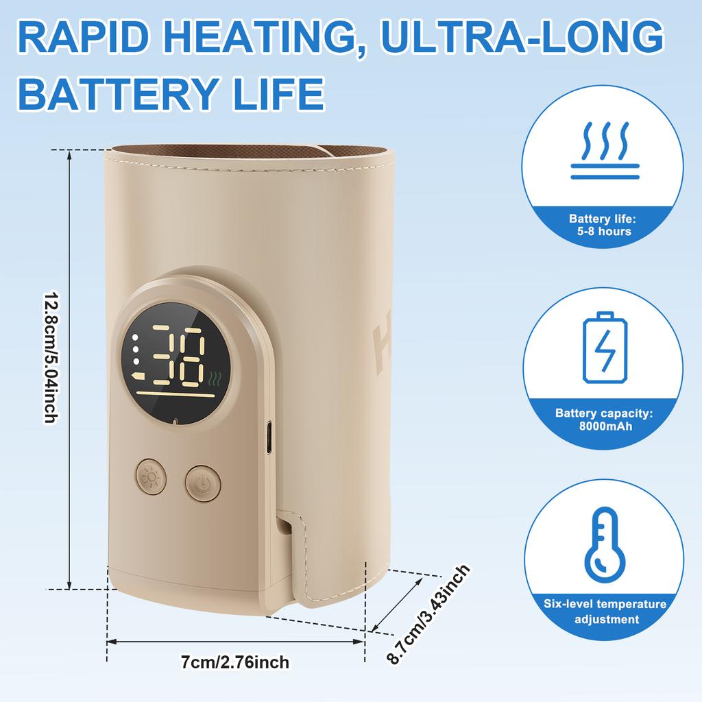 ABS Portable Bottle Warmer Bag 360° Heating Baby Bottle Warmer Bag 6 Temperature Setting Intelligent Milk Warming for Home