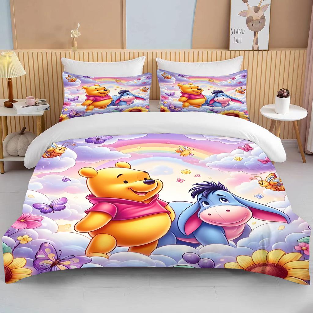 Winnie The Pooh Printed Bedding Sets Cartoon Comforter Cover Bed Cover Duvet Cover Pillow Case 2-3 Pieces Sets Kids Adult Size