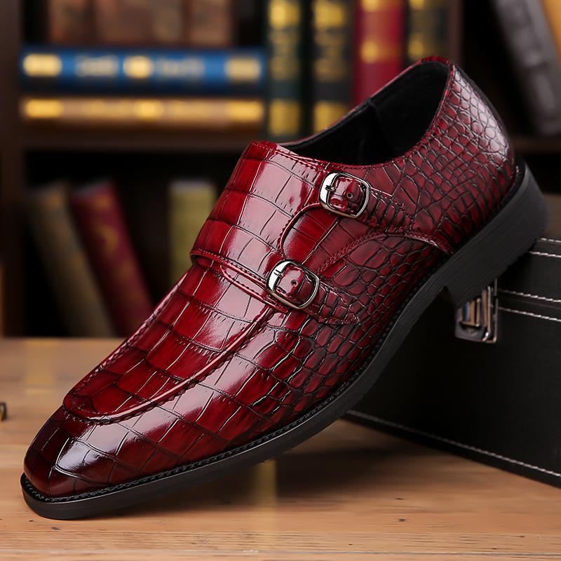 New Men's Pointed Alligator Pattern Casual Shoes Male Monk Strap Loafer Wedding Dress Homecoming  Formal Wedding Formal Footwear
