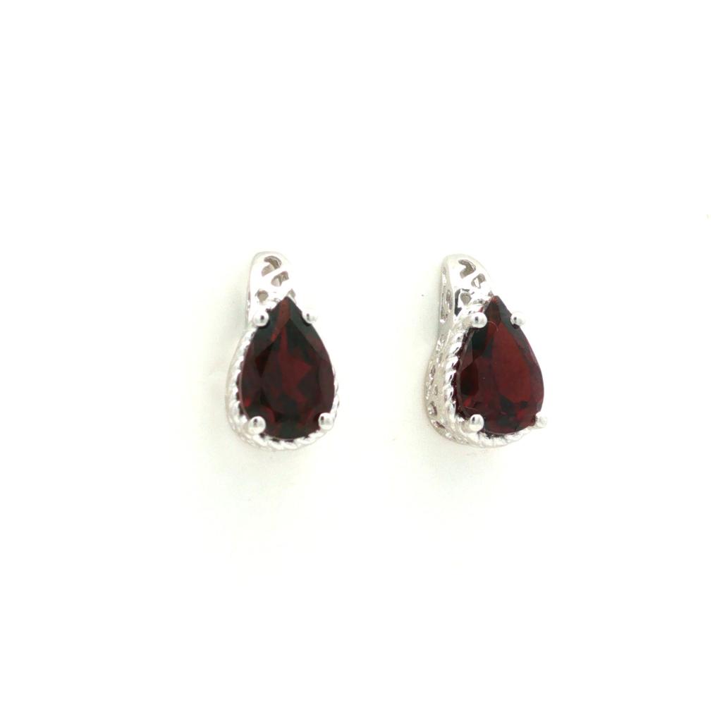 Garnet Pear Stud Earrings 925 Sterling Silver Rhodium Plated Solitaire Gemstone Earrings Gift for Women