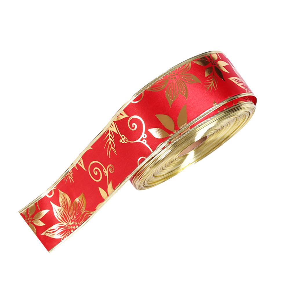 Premium 2 Meter Decorative Gold Floral Print Ribbon For Festive Christmas Celebrations
