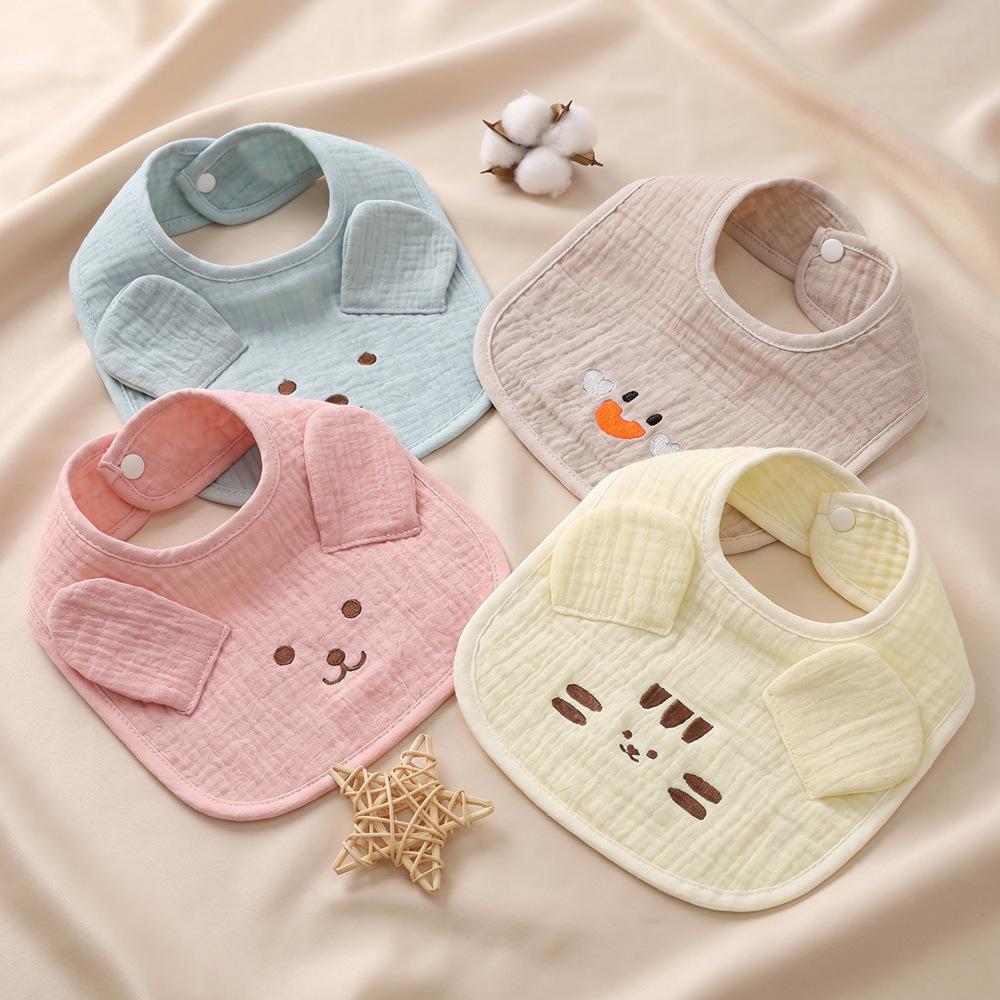 Six-layer U-Shaped Cotton Baby Bib with Cartoon Animal Design - Absorbent Gauze for Newborns.
