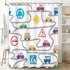 Brightly Colored Road Signs Shower Curtain for Kids Bathroom Decor Car Safety Print Bath Liner (White)