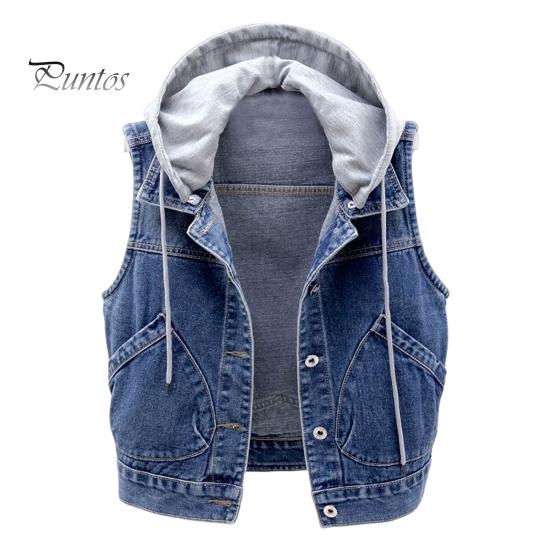 

Осень-весна Женское джинсовое пальто однобортное безрукавное с капюшоном и карманами Свободная куртка с завязками на шнурке Короткий жилет для повседневной носки L темно-синий