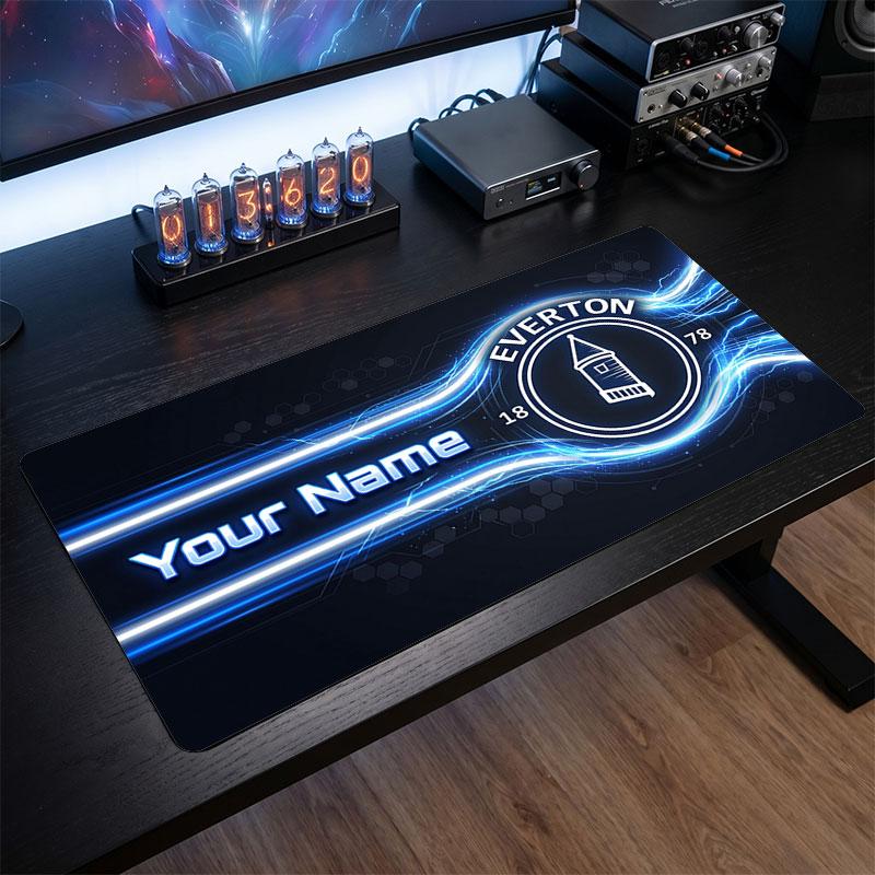 Everton FC Custom Large Mouse Pad, Personalized Name Text Print, Football Logo Non‑Slip Desk Mat Gaming Gift