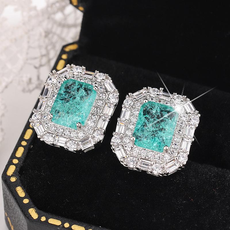 925 Silver Plated Light Green AAAA Zircon Earrings for Ladies Stylish Geometric Jewelry Party Earrings Wedding Gift