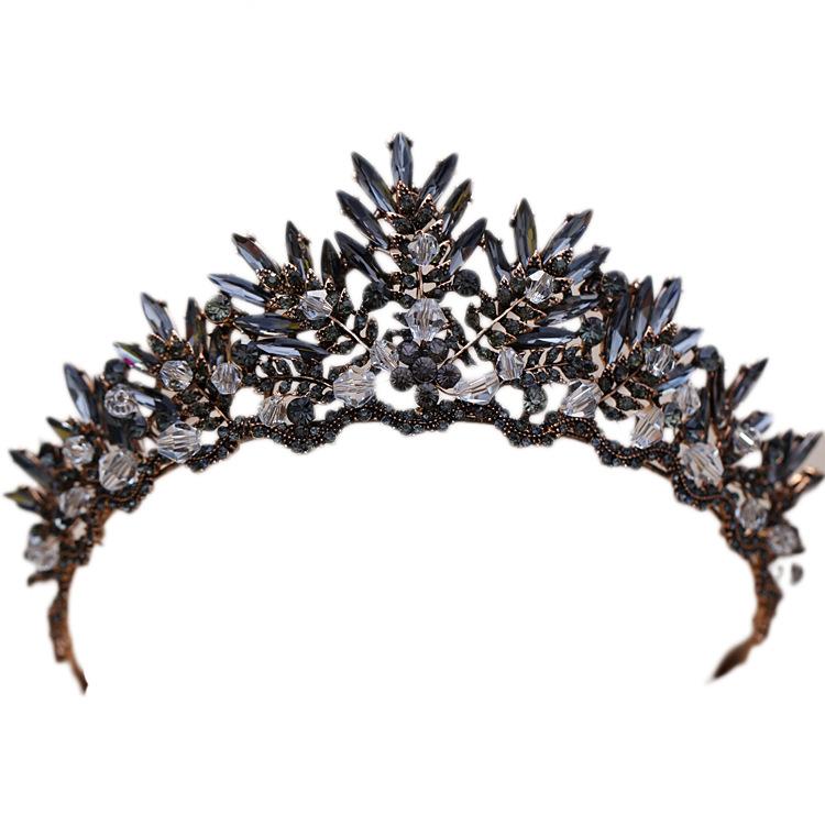 Baroque Bronze Black Crystal Beads Bridal Tiaras Rhinestone Diadem Pageant Crown For Brides Headbands Wedding Hair Accessories