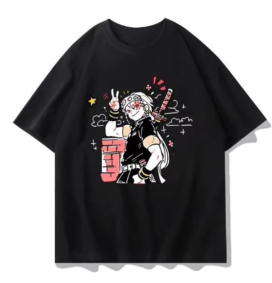 Children Pure Cotton Versatile T‑Shirt with Demon Slayer Q‑Style Hashira Character Graphic Print Women And Men T-shirt