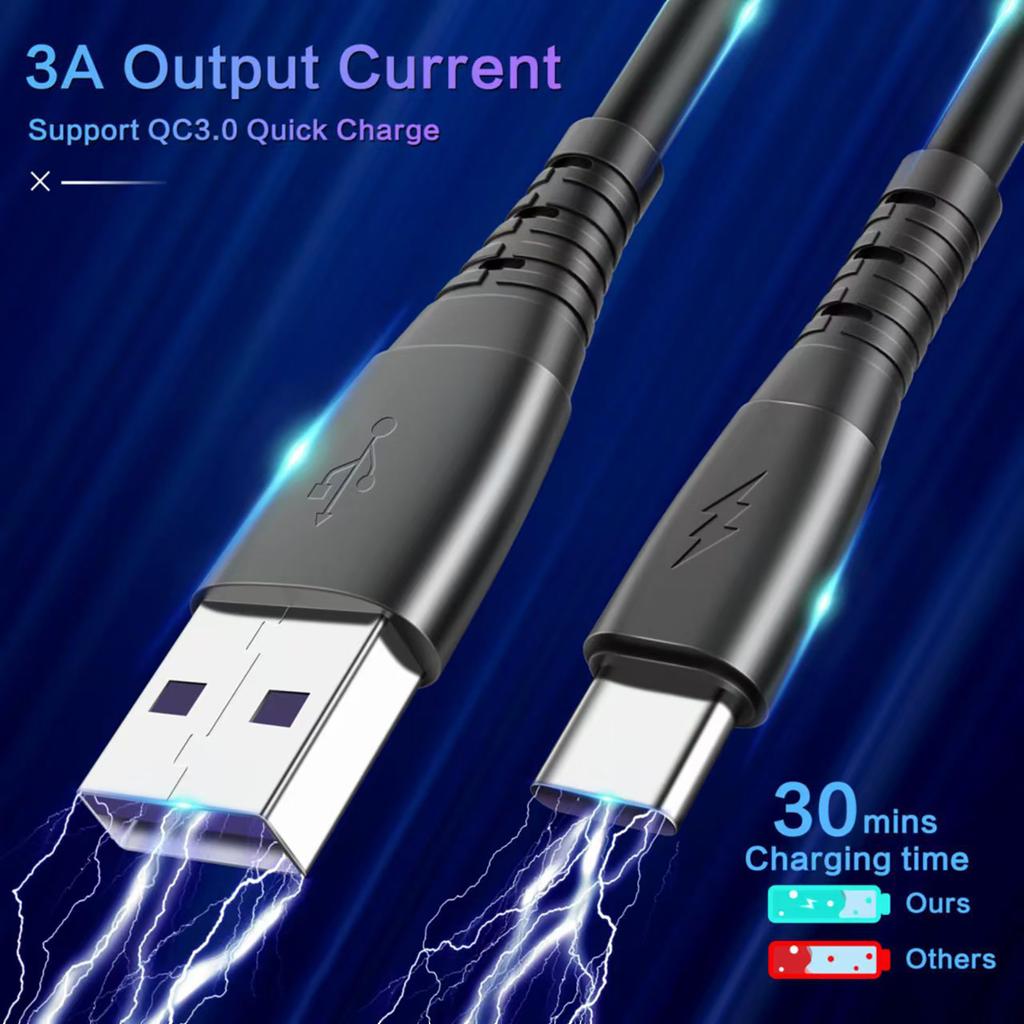 USB Type-C Charging Cable Fast Charge Data Cord High Speed Charging and Data Transfer Retractable Support QC3.0 Fast