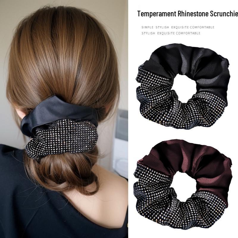 Rhinestone Satin Scrunchie: Elastic Hair Tie & Floral Updo Accessory