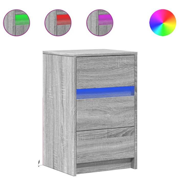VidaXL Armoire de chevet et lumières LED sonoma gris bois d'ingénierie, table d'appoint, armoire de lit, table d'appoint 852017