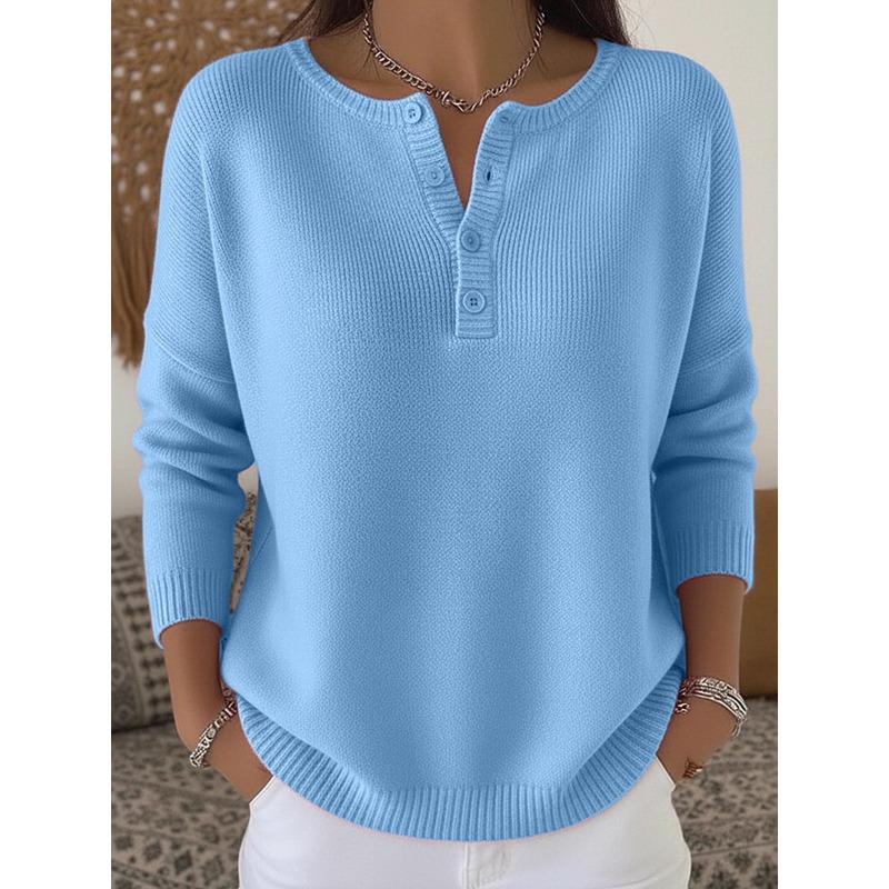 Wool Button V-neck Women's Sweater Autumn and Winter Solid Color Casual Fashion Women's New Style